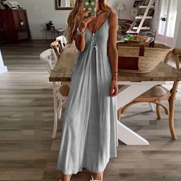 swimwear Dresses & Skirts - V-Neck Beach Maxi Cover Up Sun Grey Two Tone